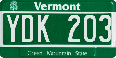 VT license plate YDK203