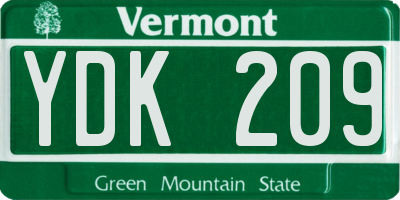 VT license plate YDK209