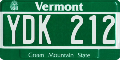 VT license plate YDK212