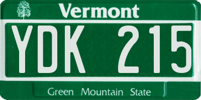 VT license plate YDK215