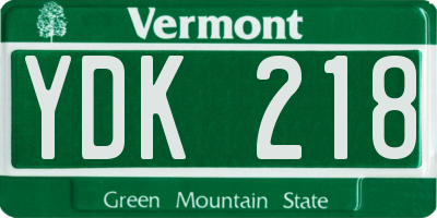 VT license plate YDK218