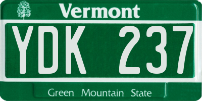 VT license plate YDK237