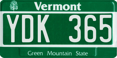 VT license plate YDK365
