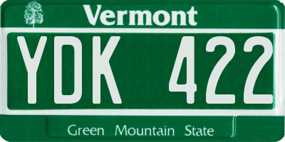 VT license plate YDK422