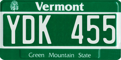 VT license plate YDK455