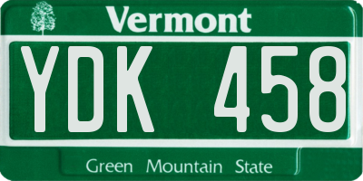 VT license plate YDK458