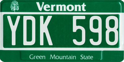 VT license plate YDK598