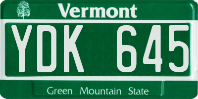 VT license plate YDK645