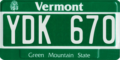 VT license plate YDK670