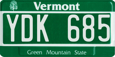 VT license plate YDK685