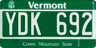 VT license plate YDK692