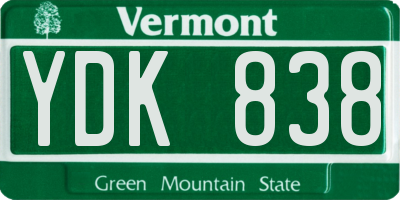 VT license plate YDK838