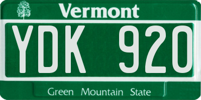 VT license plate YDK920