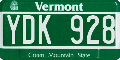 VT license plate YDK928