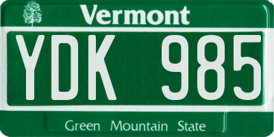 VT license plate YDK985