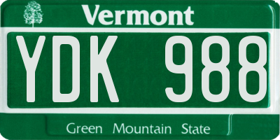 VT license plate YDK988