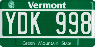 VT license plate YDK998