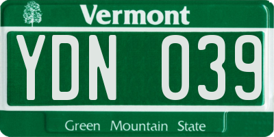 VT license plate YDN039