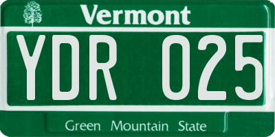 VT license plate YDR025