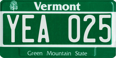 VT license plate YEA025