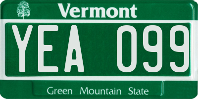 VT license plate YEA099
