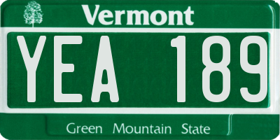 VT license plate YEA189
