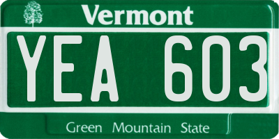 VT license plate YEA603