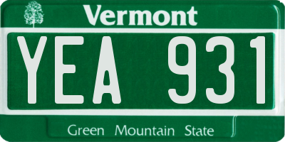 VT license plate YEA931