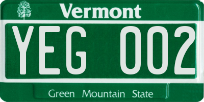 VT license plate YEG002