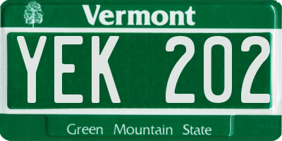 VT license plate YEK202