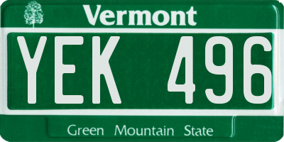 VT license plate YEK496