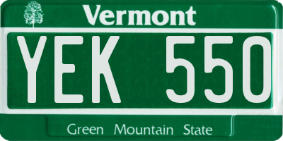VT license plate YEK550
