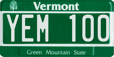 VT license plate YEM100
