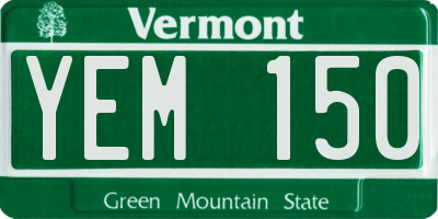 VT license plate YEM150