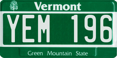 VT license plate YEM196