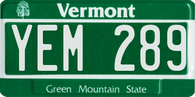 VT license plate YEM289