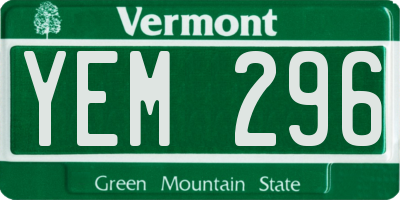 VT license plate YEM296