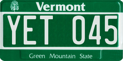 VT license plate YET045