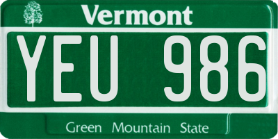 VT license plate YEU986