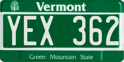 VT license plate YEX362