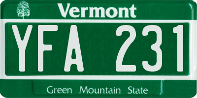 VT license plate YFA231