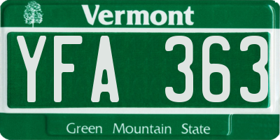 VT license plate YFA363