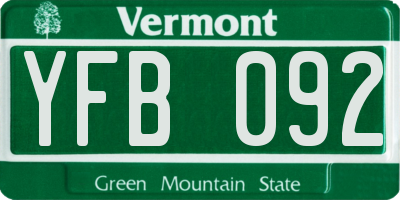 VT license plate YFB092