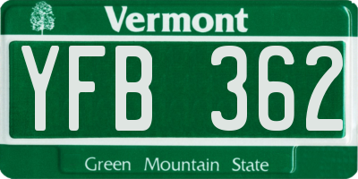 VT license plate YFB362