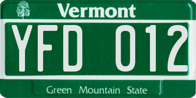 VT license plate YFD012