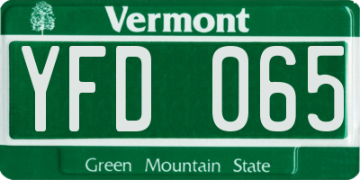 VT license plate YFD065