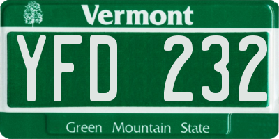 VT license plate YFD232