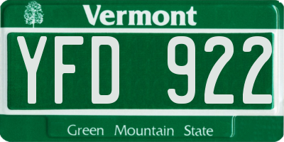 VT license plate YFD922