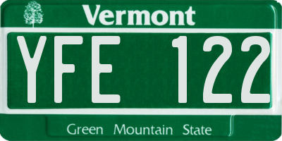 VT license plate YFE122