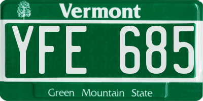 VT license plate YFE685